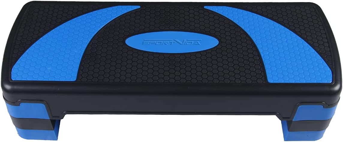 SportVida Stepbank voor aerobics – stepper voor thuis training – stepper fitness – fitnessapparatuur voor sportschool – Step Bench in hoogte verstelbaar – vele varianten (blauw 3-traphoogtes) - 2de kans