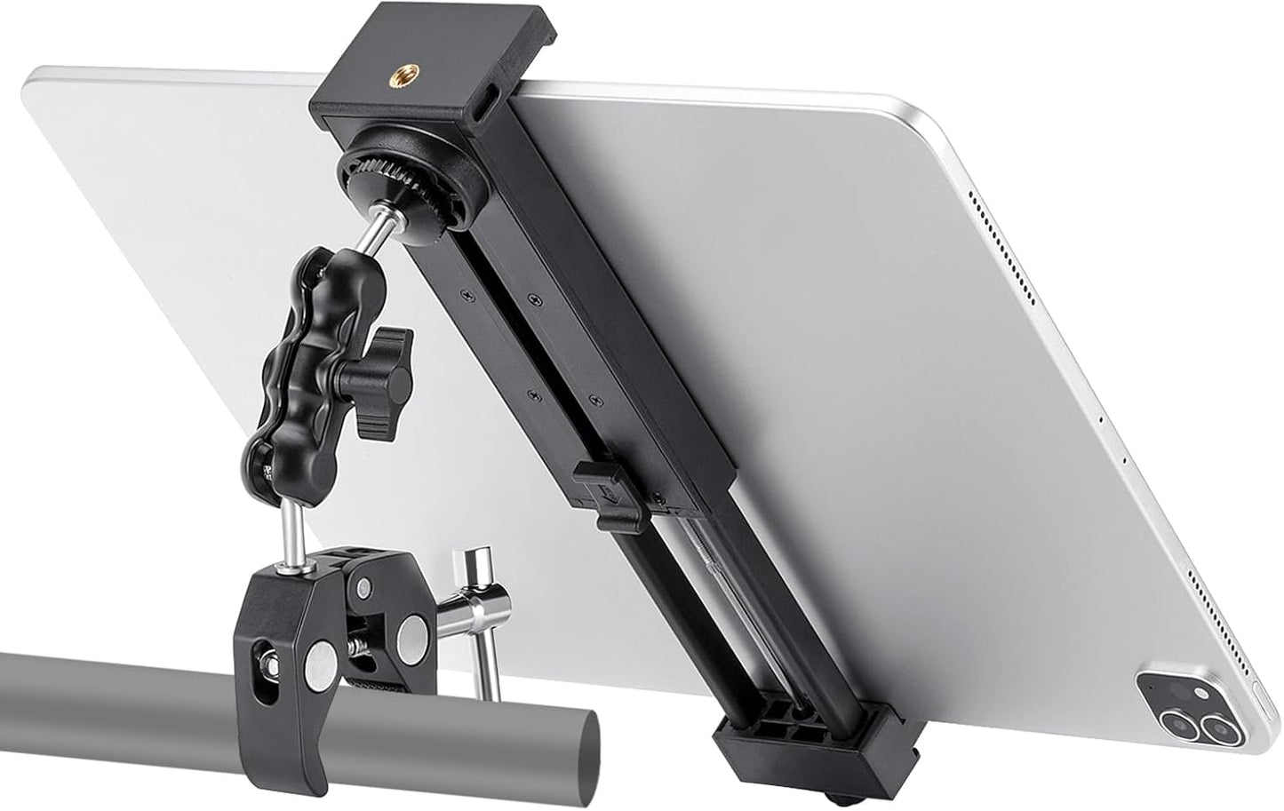Tablethouder fiets hometrainer, tablethouder voor crosstrainer, ergometer, loopband, fitnessfiets, tablethouder, klem voor iPad Mini, iPad Air, iPad Pro en iPhone 4,7-12,9 inch
