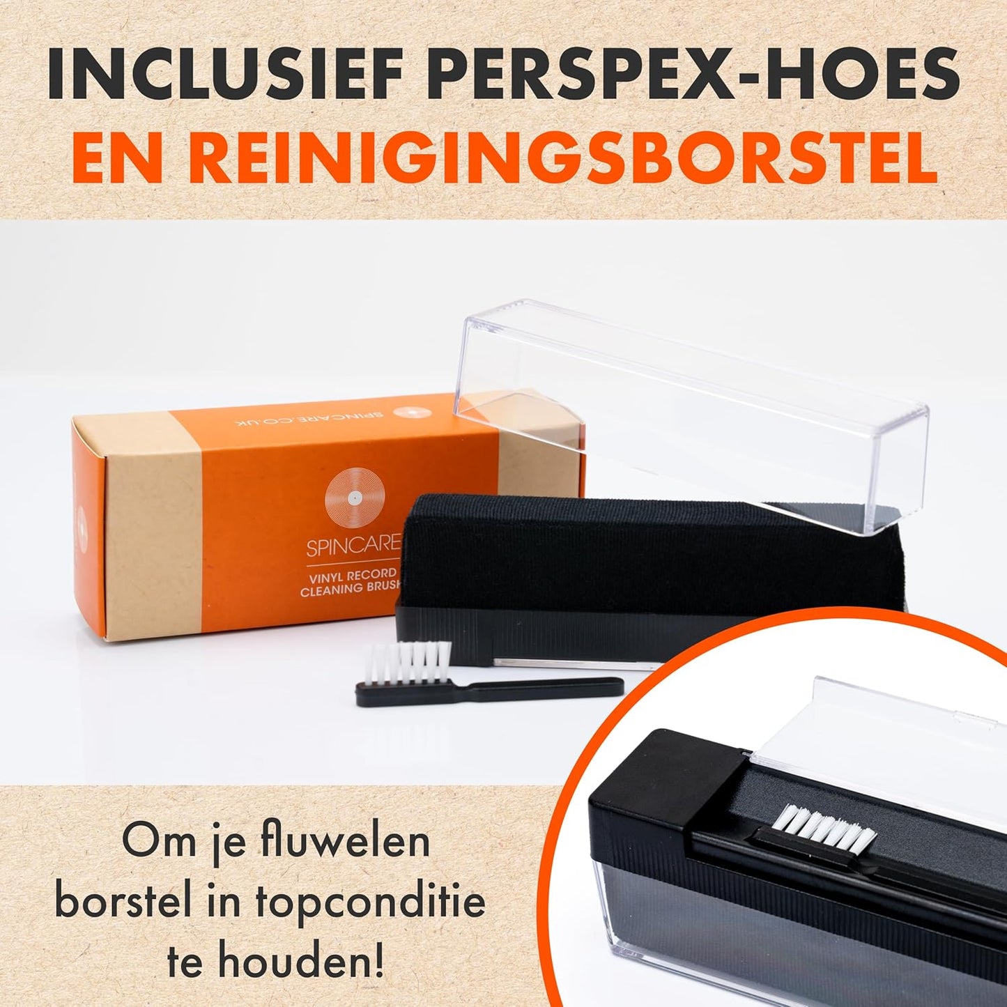Antistatische Vinyl Borstel Set Door SPINCARE | Reinigingsbekleding Van Fluweel Voor Vinylplaatreiniging Incl. Stylus Naaldborstel | Velvet Record Cleaning Brush