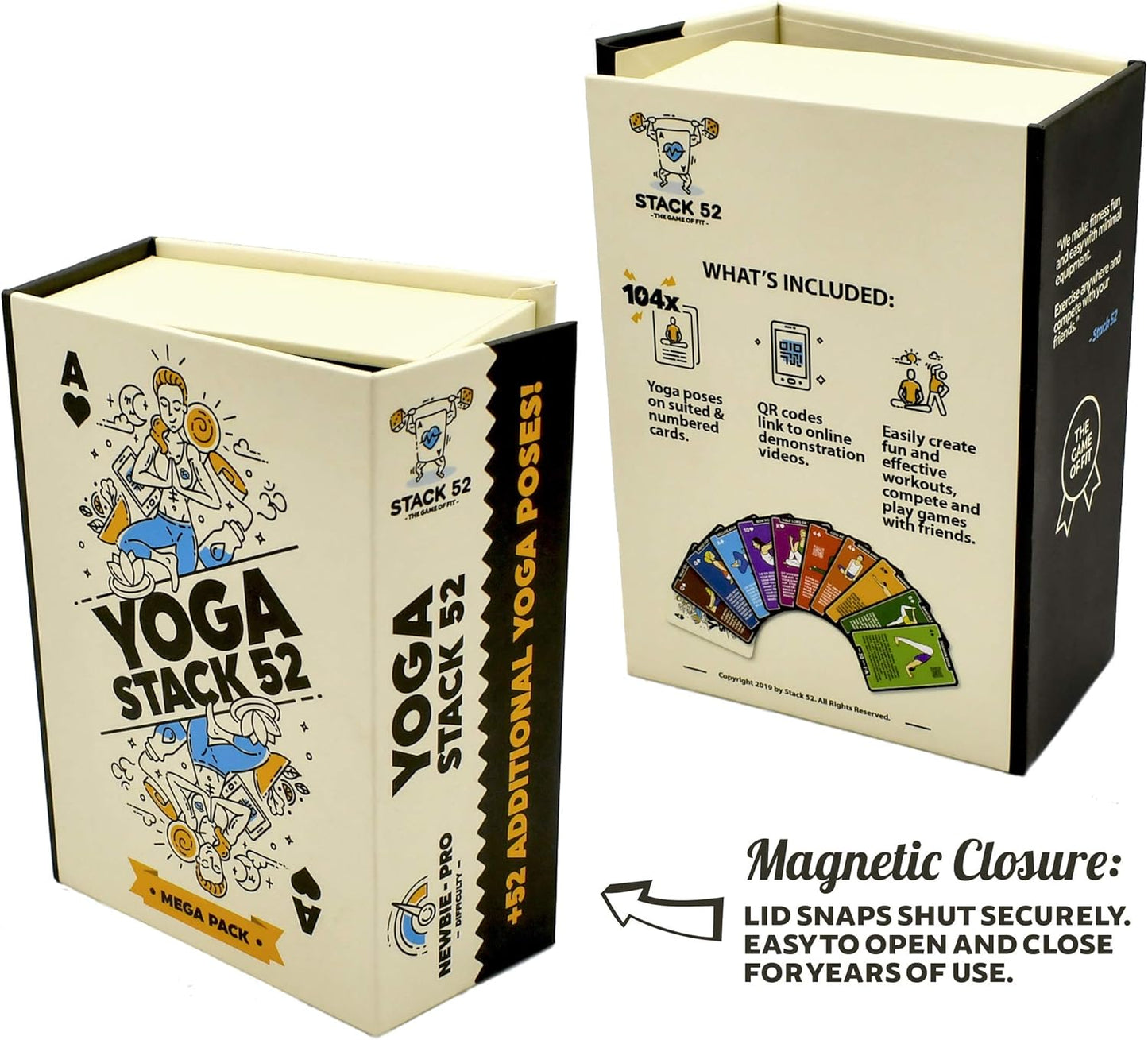Stack 52 Yoga-oefenkaarten: ontworpen door gecertificeerde yoga-instructeur. Video-instructies inbegrepen. Beginner tot gevorderde houdingen en Asana Workout Games. Verbeter fitness en flexibiliteit - Mega pack