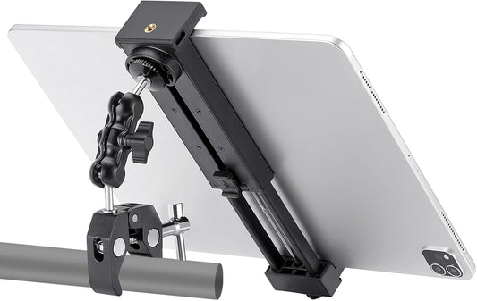 Tablethouder fiets hometrainer, tablethouder voor crosstrainer, ergometer, loopband, fitnessfiets, tablethouder, klem voor iPad Mini, iPad Air, iPad Pro en iPhone 4,7-12,9 inch