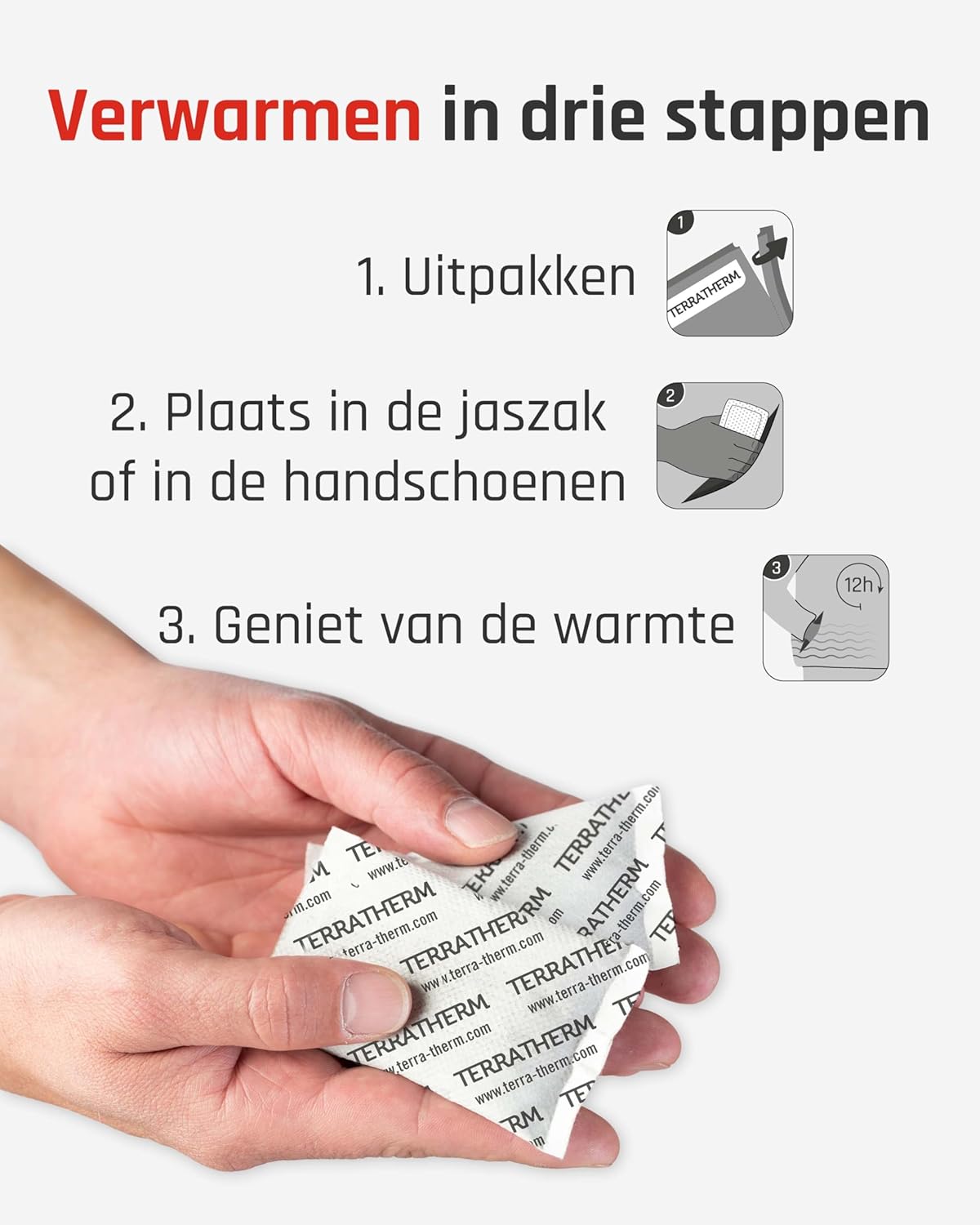 TerraTherm Handenwarmers - 25 paar - zakverwarmers gedurende 12 uur warme handen, warmtepads handen door de lucht geactiveerd, 100% natuurlijke warmte, vingerverwarmers - 2de kans