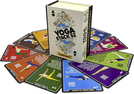 Stack 52 Yoga-oefenkaarten: ontworpen door gecertificeerde yoga-instructeur. Video-instructies inbegrepen. Beginner tot gevorderde houdingen en Asana Workout Games. Verbeter fitness en flexibiliteit - Mega pack
