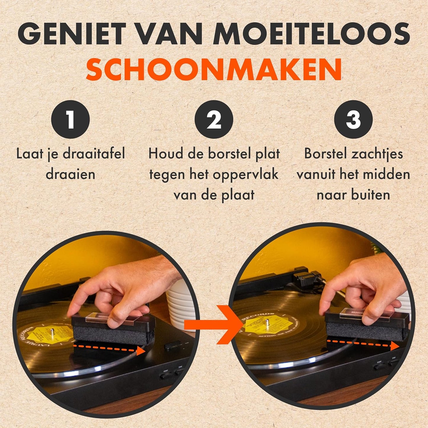Antistatische Vinyl Borstel Set Door SPINCARE | Reinigingsbekleding Van Fluweel Voor Vinylplaatreiniging Incl. Stylus Naaldborstel | Velvet Record Cleaning Brush