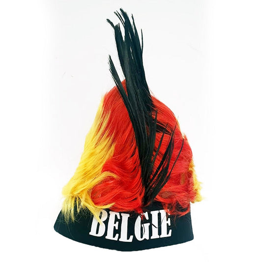 België Hanenkam Pruik – Rood Geel Zwart